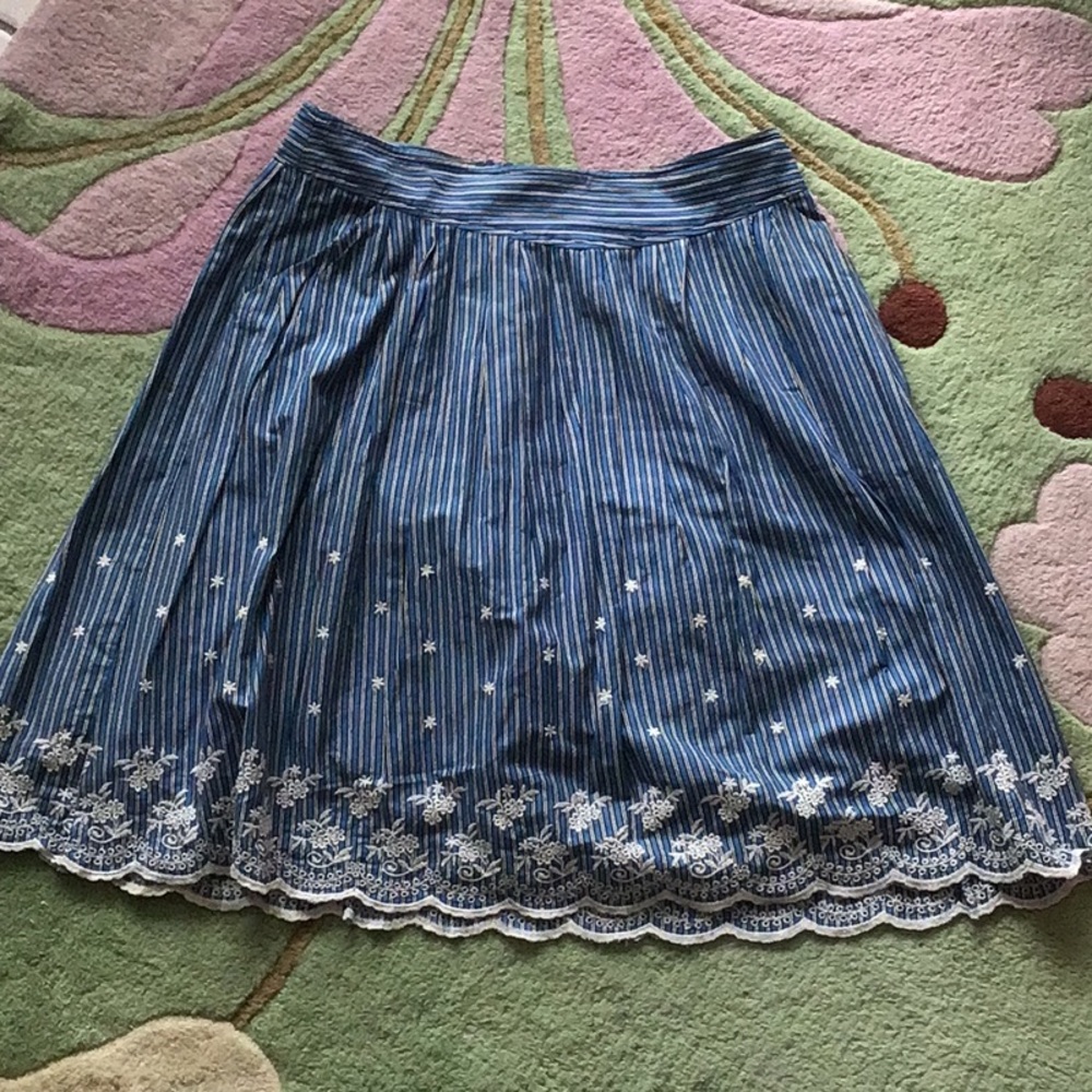 Ambition cotton striped , embroidered scallop hem skirt